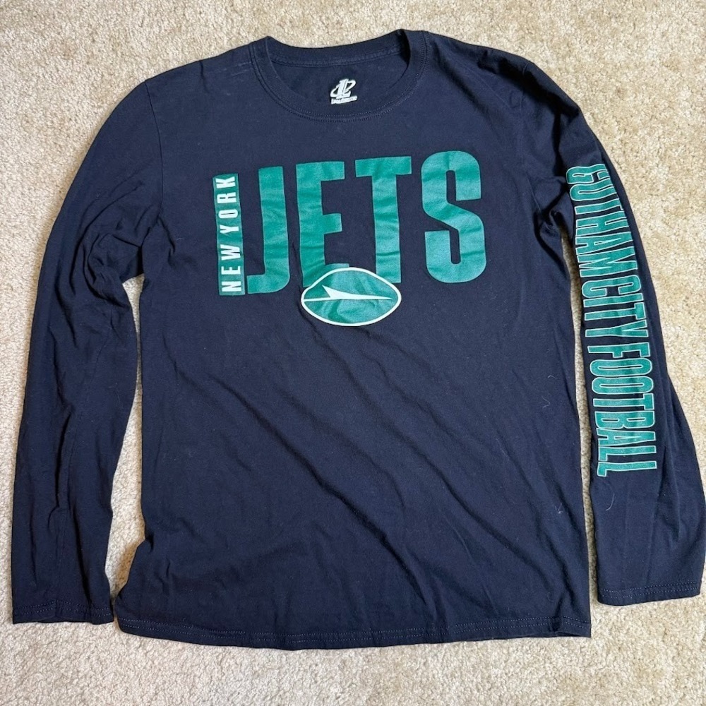Logo Athletic Mens New York Jets Gotham City Football Long Sleeve T-Shirt Navy M
